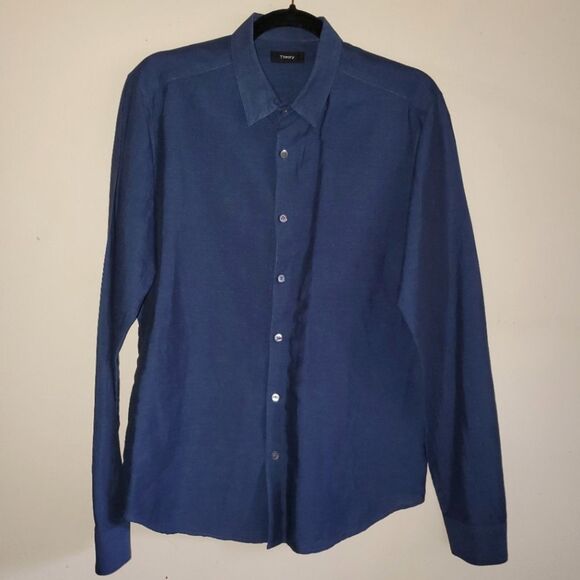 Theory Men´s Zack Ramiro Linen Cotton Blend Button Front Long Sleeve Shirt M - Picture 2 of 11